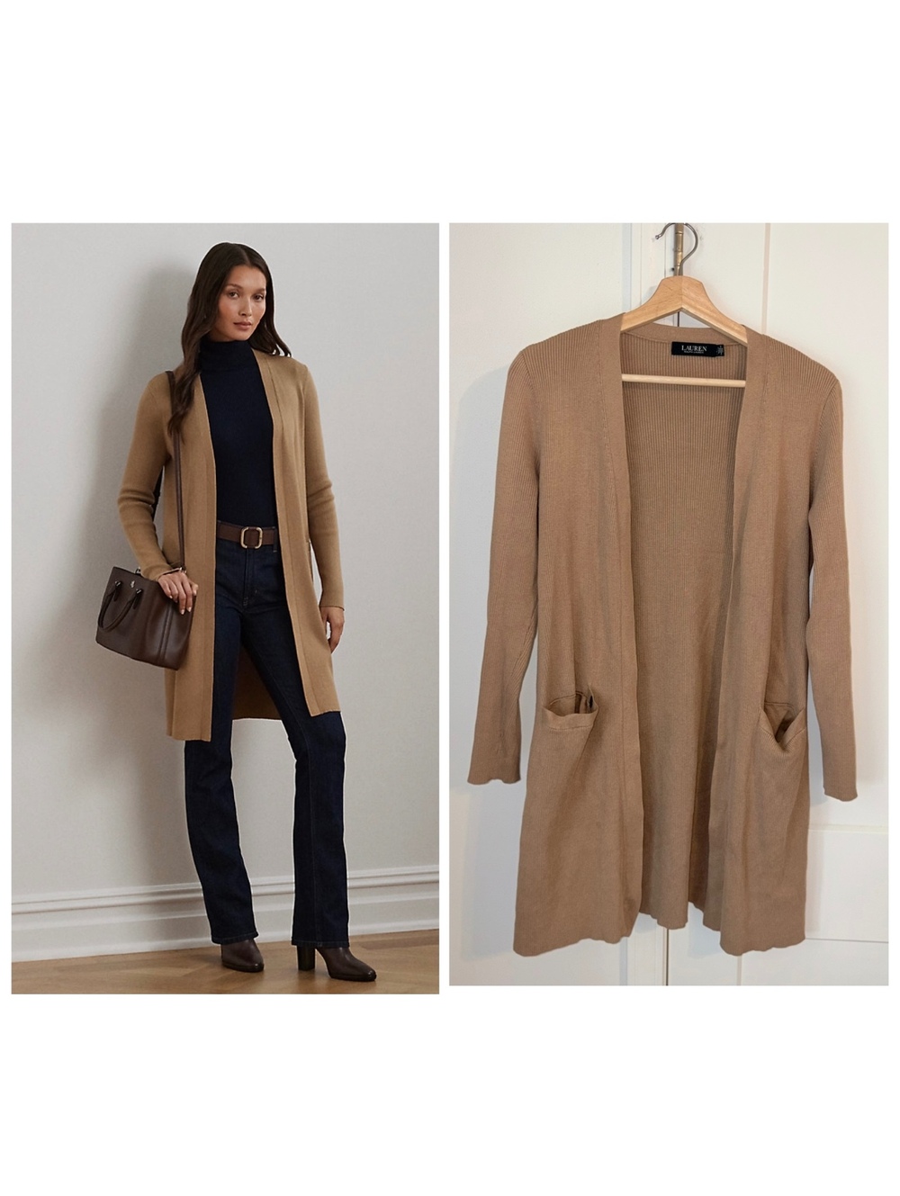 Lauren Ralph Lauren $145 Woman’s S tan open front long cardigan sweater